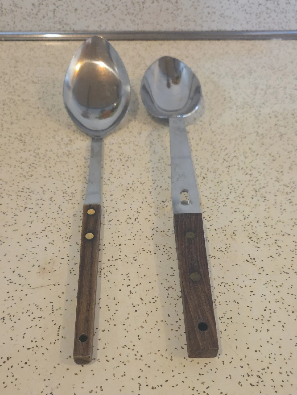 Vernco Japan VTG Stainless Serving Spoons Wood Handles 12